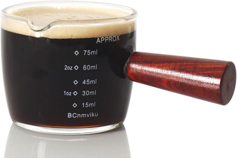 1 Pack Espresso Shot Glass 75ML Triple Pitcher Barista Single Spouts With Wood Handle By BCnmviku...