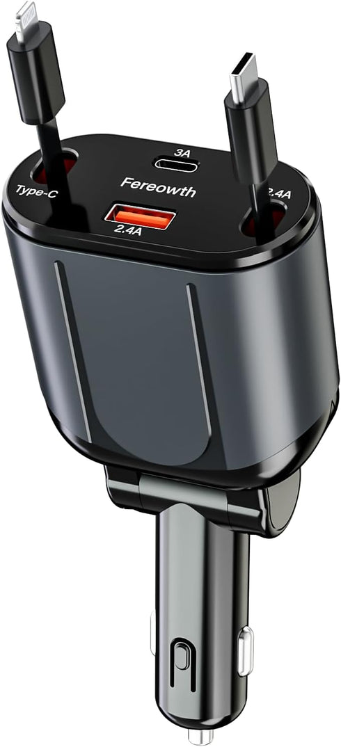 Retractable Car Charge 4 in 1 Fast Car Phone Charger Adapter PD 63W Phone Retractable Cables (31.5 inch) and 2 USB Ports Car Charger? Compatible w...