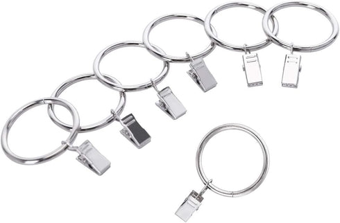 44 Pack Curtain Rings with Clips Hooks, Silver Drapery Clips with Rings Stainless Steel Metal 1.5 inch Curtain Hangers Clips, Fits Diameter 1.2 in...