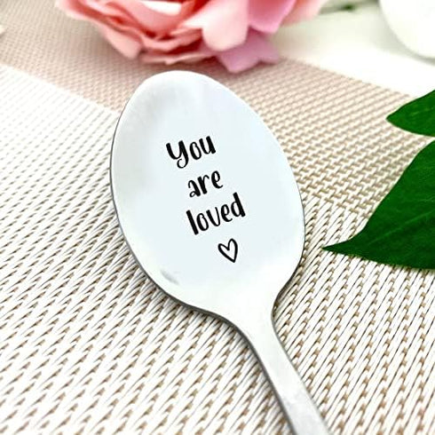 You Are Loved Engraved Stainless Steel, Inspirational Motivational Coffee Tea Spoon Gift for Men Women Friends Birthday Christmas Gifts, Silver, 7...