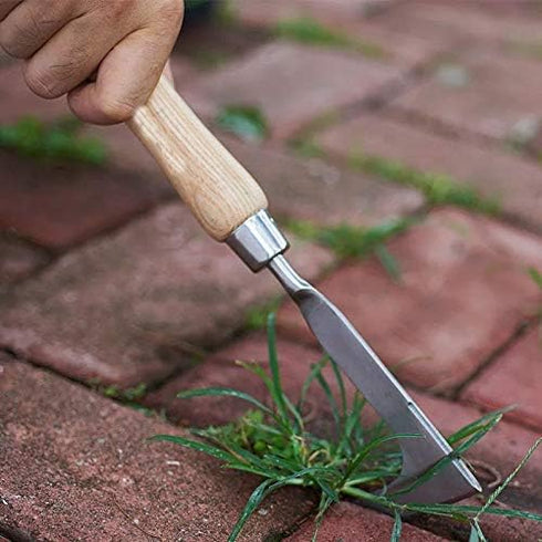 Chiloskit Stainless Steel Wood Handle Crack Weed Puller Tool Machete Hook Knife Yard Lawn Tool (Wood Hand)...