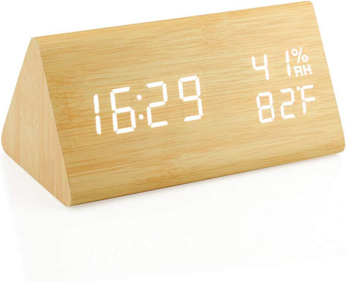OCT17 Wooden Alarm Clock, Wood Alarm Clock Smart LED Digital Clock for Bedroom/desks, Upgraded with Time Temperature, Adjustable Brightness and Vo...
