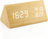 OCT17 Wooden Alarm Clock, Wood Alarm Clock Smart LED Digital Clock for Bedroom/desks, Upgraded with Time Temperature, Adjustable Brightness and Vo...