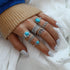 Bohemian Turquoise Ring for Women Western Rings Jewelry Stackable Knuckle Ring Set Vintage Rose Leaf Ring Set for Women Gifts...