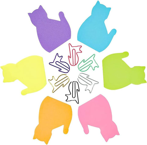 Cat Lover Gifts for Women Girls, Cat Sticky Notes Set Cat Paper Clips Cat Office Supplies and Accessories, Cat Gifts for Cat Lovers Book Annotatio...