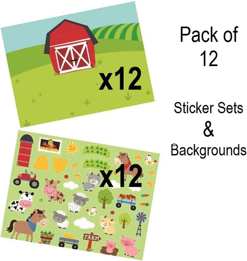 Fun Express Make Your Own Farm Sticker Scene - DIY Stickers Kids - Party Favors - Farm Party Favors -12 Large Sheets - Stationary Arts & Crafts - ...