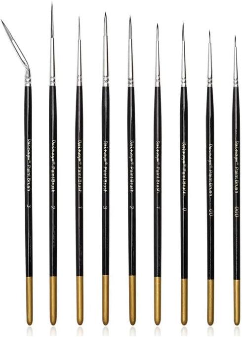 Dainayw Fine Detail Paint Brush Set - 9 Pieces Miniature Brushes for Watercolor, Acrylic Painting, Airplane Kits, Face, Nail, Scale Model Painting...
