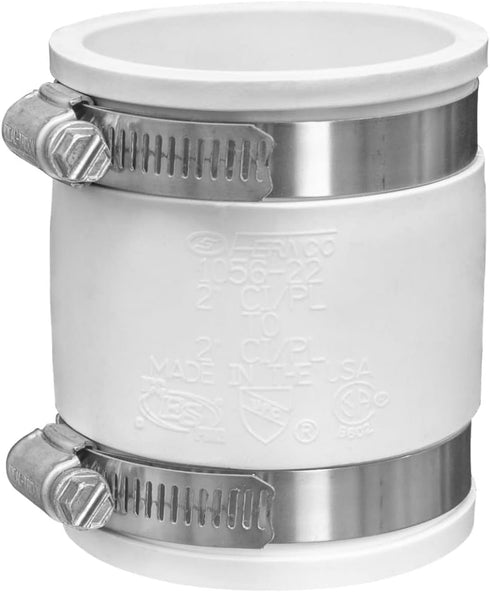 Fernco 1056-22 2-in. Flexible PVC Pipe Coupling for Cast Iron and Plastic Plumbing Connections in White...