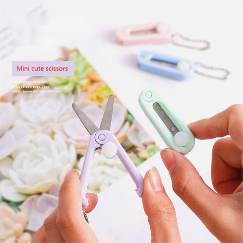 2pcs purple Folding Scissors, Safe Portable Travel Scissors,Foldable Funny Telescopic Cutter,with Key chain for Cutting, Scrapbooking, Crafting, S...