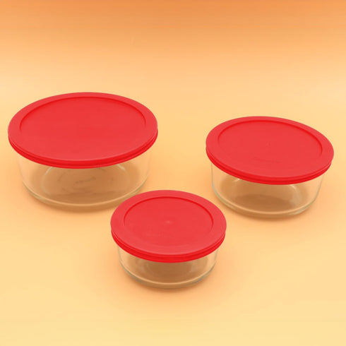 CIBI Food Storage Container Lids (2 Cups, Red - 6PK) For Pyrex and Anchor Round Glass Containers, Dishwasher and Microwave Safe Replacement Lids...