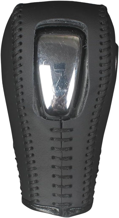 Custom Fit Black Genuine Leather Gear Shift Knob Cover for GMC Acadia 2007 08 09 10 11 12 13 14 15 2016 Automatic Accessories (Black pattern black...
