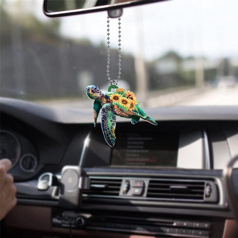 Turtle Car Hanging Rear View Mirror Pendant, Sunflower Turtle Car Hanging Ornament,Ocean Sea Animal Automotive Interior Charm Pendant,Home Window ...