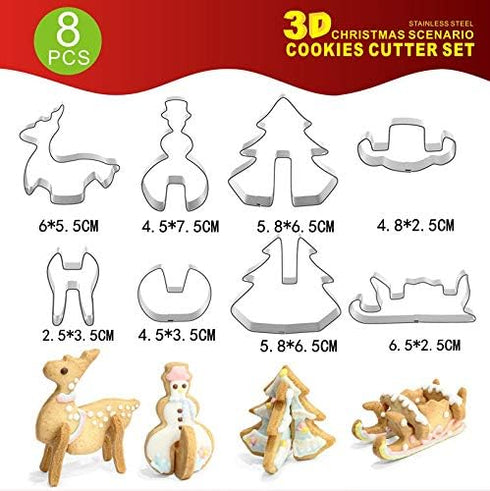 8 Pieces 3D Christmas Snowman Cookie Cutters Stainless Steel Cartoon Biscuit Cutters for Holiday DIY Baking Cake Fondant Sugarcraft Muffin Pastry ...