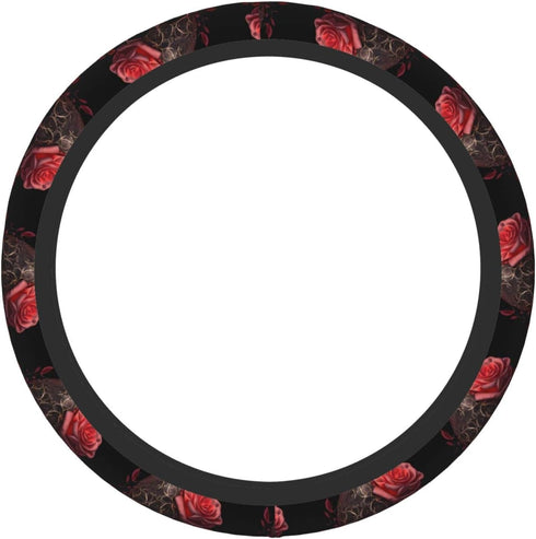 Gothic Rose Blood Skull 15 Inch Universal Steering Wheel Covers, Cute Car Accessories for Women and Girls...