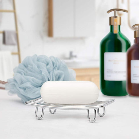 Bar Soap Dish Holder for Shower Bathroom Stainless Steel Rust Proof Self Draining with White Soap Saver Pad...