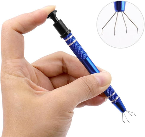 1Pack 4 Prongs Chip Pick,Tweezers Stainless Steel 4-Claw Pick up Tool Jeweler's Pick-Up Tool, for Small Parts Pickup, Grabber for Nails Clamping M...