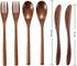 Wooden Spoon Fork Knife Eating Flatware Set Portable Utensil Set with Case, Reusable Wooden Cutlery Travel Utensils Set, 2 Spoons and 2 Forks and ...