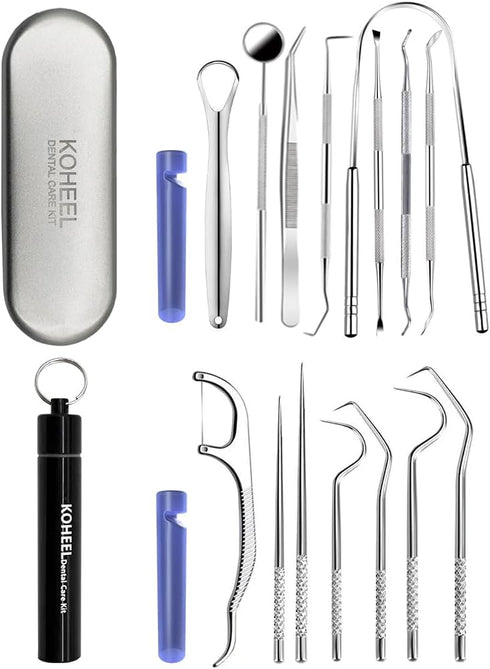 KOHEEL Dental Tools with Metal Case, 8 Count Teeth Cleaning Tools Set, Remove Plaque, Oral Care Hygiene Kit & Toothpicks Pocket Set, Reusable Dent...