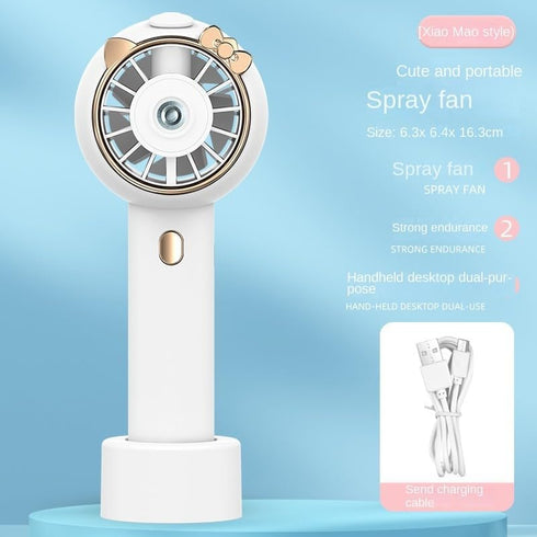 Hand held spray mini fan Misting fan portable USB rechargeable water filling spray fan with 3 speeds (cat series, pink)...