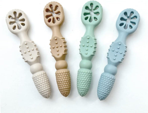 Baby's First Spoon | Self-Feeding Spoon | Toddler Utensil | BPA-Free Silicone 4-Pack (Sandy Beach)...