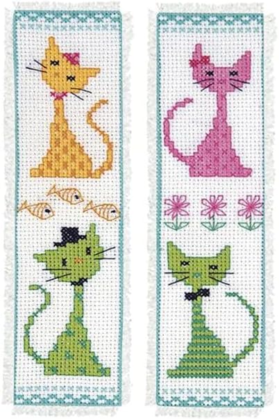 2Pack DIY Blank Canvas Bookmarks Cute Cartoon Cat Counted Cross Stitch Kits for Adult Kids Beginner Embroidery Crafts Needlework Bookmark for Stud...