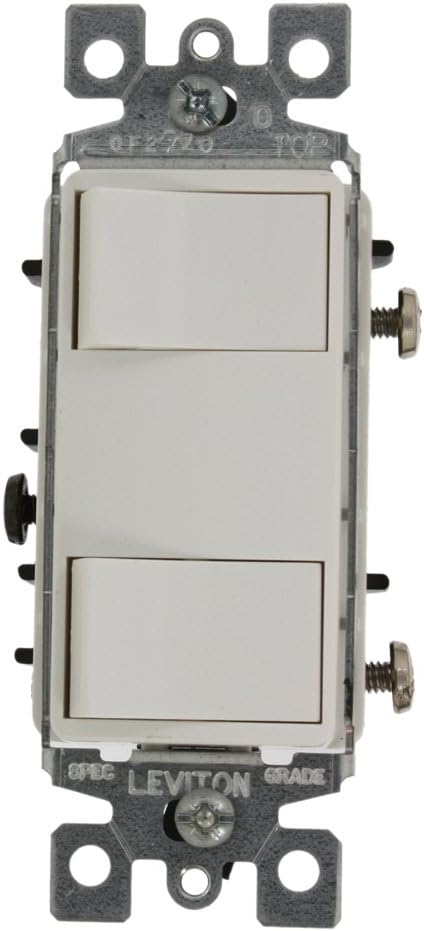 Leviton 1754-2W I5 Amp, 120 Volt, Decora Single-Pole AC Combination Switch, Individual Switches, Commercial Grade, Grounding, White, Image......