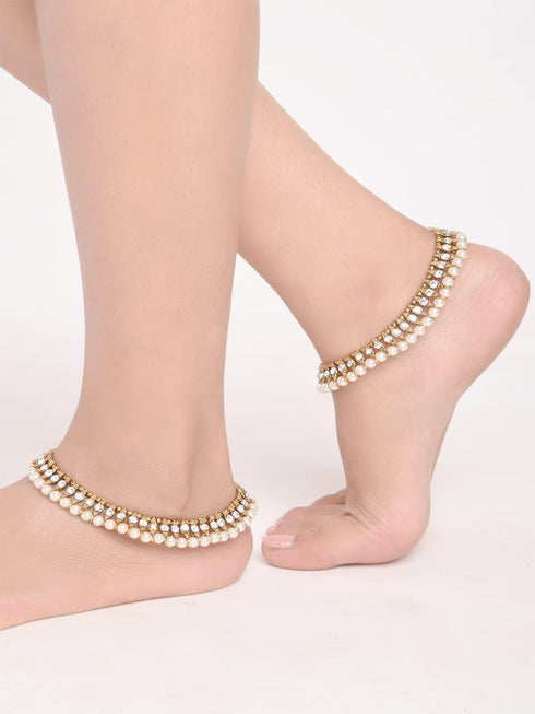 Efulgenz Indian Anklets for Women Crystal Anklet for Women Indian Pearl Anklet Indian Gold Anklet Indian Payal Anklet Indian Gold Ankle Bracelets ...