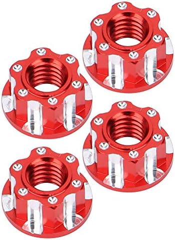 VGEBY 4pcs RC Hex Nuts, M4 Carving Hexagonal Nuts Aluminum Alloy RC Wheel Nuts Fit for D3 D4 1/10 RC Car(Red) Rc Hex Nut for Traxxas 1/10 17Mm Hex...