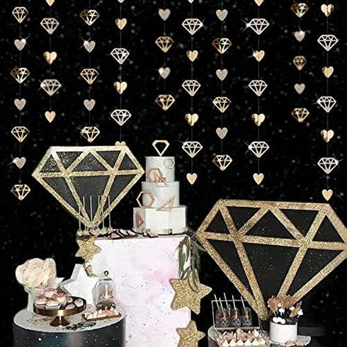 52 Ft Valentines Day Party Decorations Champagne Gold Heart Garland Hanging Paper Diamond Heart Streamer Banner for Engagement Bachelorette Bridal...