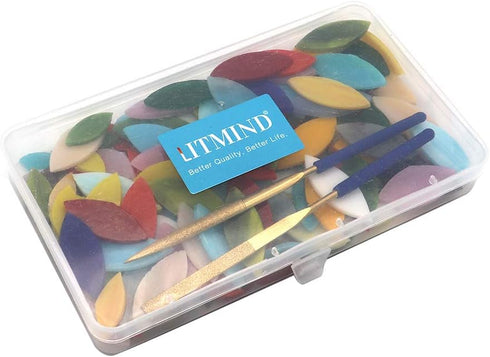 LITMIND 120 Pieces Mosaic Tiles, Precut Stained Glass Petal Leaves for Crafts, Mosaic Making Supplies Ceramic Tiles - Include 2Pcs Diamond Needle ...