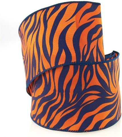 Homeford Zebra Print Polyester Wired Ribbon, 2-1/2-Inch, 10 Yards (Royal Blue/Orange)...