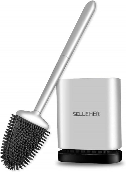 Sellemer Toilet Brush and Holder Set - Flexible Toilet Bowl Brush Head with Silicone Bristles, Compact Size for Storage and Organization, Ventilat...
