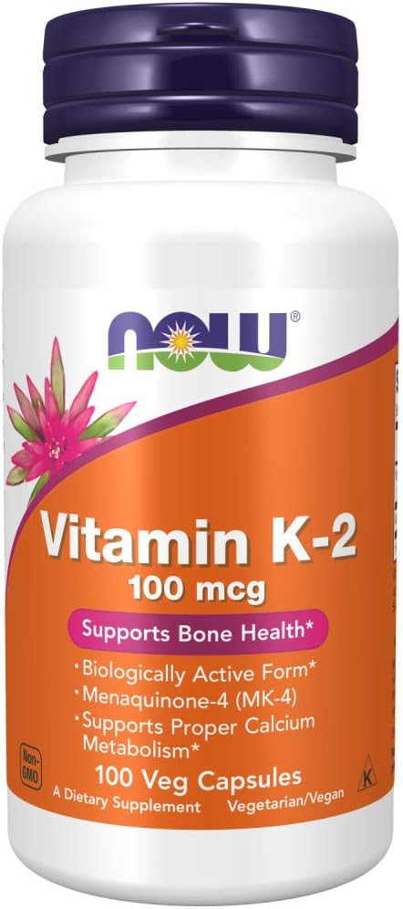NOW Supplements, Vitamin K-2 100 mcg, Menaquinone-4 (MK-4), Supports Bone Health*, 100 Veg Capsules...