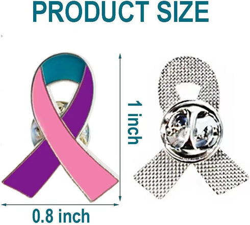 50 Pcs Pink Purple Teal Ribbon Pins Thyroid Cancer Awareness Enamel Lapel Brooch Cancer Awareness Products...