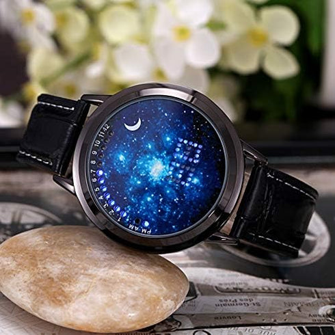 MINILUJIA LED Touch Screen Watch Unique Cool Watch Meteor Shower/Wish Tree Brain/Universe Milky Way/Simple Black Dial Watch with Soft Leather Stra...