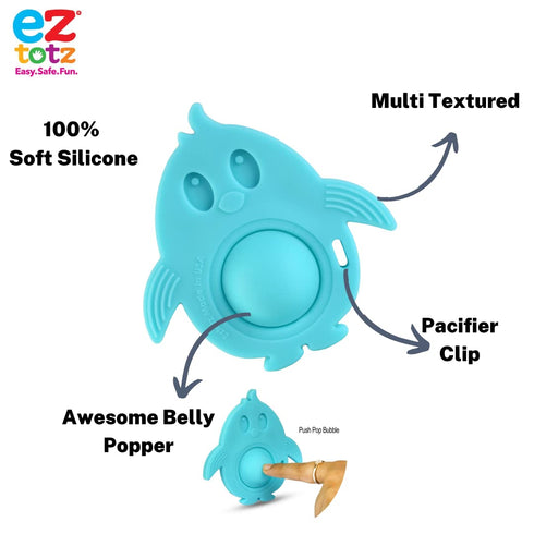 Popz Baby Teether Toy - Made in The USA - Pop It Sensory Toys for 0-6 Months + - 100% Silicone Dimple Popper for Newborns and Infants - BPA Free...