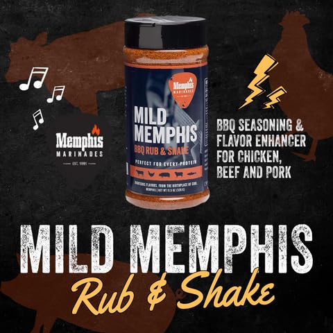 Memphis Marinades, 11.5oz Mild Memphis BBQ Rub & Shake - BBQ Seasoning & Flavor Enhancer for Chicken, Beef and Pork, Air Fryer Marinade Mix,...