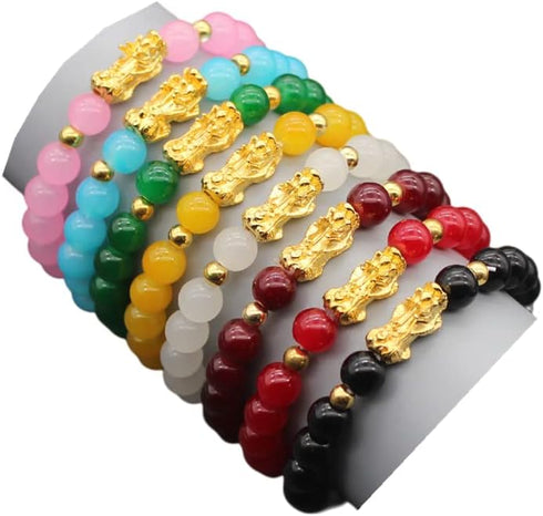 Fuqimanman2020 8 Pcs Feng Shui Bracelets Pixiu Wealth Luck Jade Beaded Bracelet for Women Men Chinese Traditional Lucky Jewelry Attract Wealth Goo...
