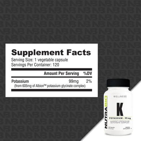 NutraBio Potassium Complex, Potassium Supplement for Healthy Heart, Bones, Muscles & Digestion, 99mg - 120 Vegetable Capsules...