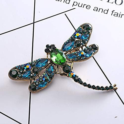 Green Crystal Rhinestone 3.6" Dragonfly Brooch Pin Pendant Jewelry Birthday Gifts Mother's Day Brooches and Pins...