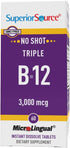 Superior Source No Shot Triple B12 3000 mcg, Quick Dissolve MicroLingual Tablets, 60 Ct, Methylcobalamin, Adenosylcobalamin & Cyanocobalamin, Cogn...