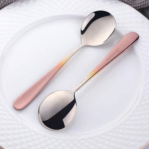 Buyer Star Bouillon Spoon Sets, 7-Inch Round Soup Spoons, Stainless Steel Finished Table Dinner Spoons (Gradient Rose Gold)...