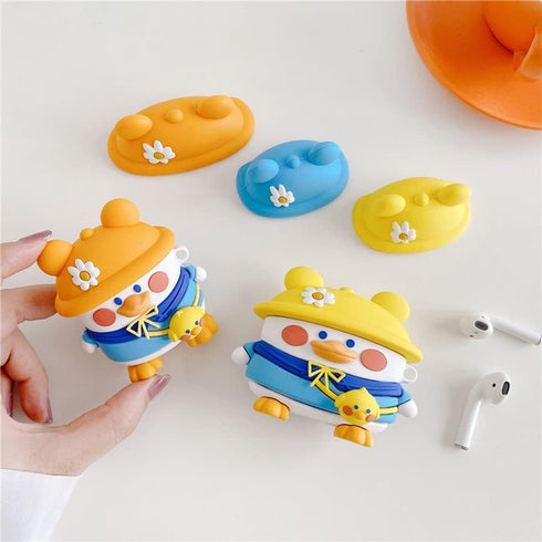 for Cute AirPods Case Cover, Cartoon Fun Funny Lovely Duck Shape Design Fashion Cases for Boys Girls Kids Teen for Air pods 1 2(Changeable Hat Duc...