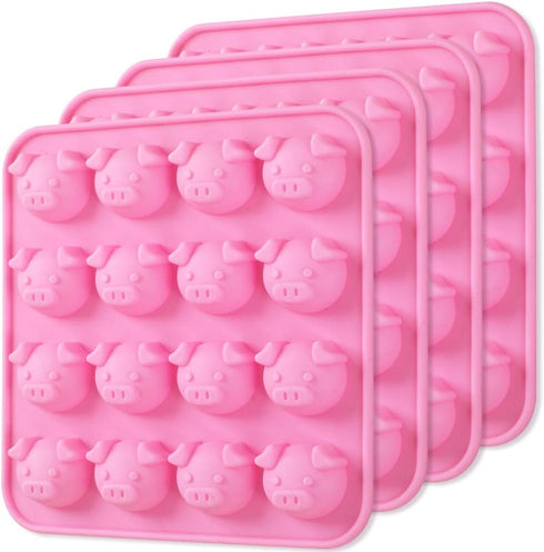 Newk Piggy Chocolate Silicone Mold, 4 Packs 16- Cavity Pig Face Emoticons Piglet Candy Molds for Jelly, Fondant, Hard Candy, Keto Fat Bombs, Resin...