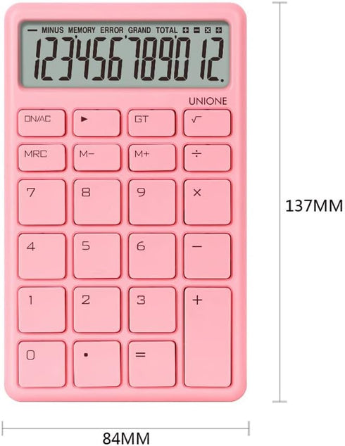 UNIONE Pocket & Desktop Pink Calculator with a Bright LCD, Dual Power Handheld Desktop. Color. Business, Office, High School...