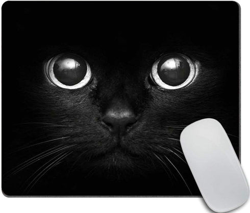 Black Cat Gaming Mouse Pad Custom, Black Cat with White Eye Looking Design Non-Slip Rubber Mouse Pad for Computers Desktops, PC, Laptop...