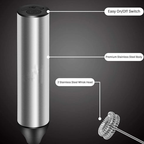 Powerful Handheld Milk Frother,Lightweight Electric Whisk with 2 Mixing Heads,Battery Operated Stianless Steel Drink Mixer with Frother Stand for ...