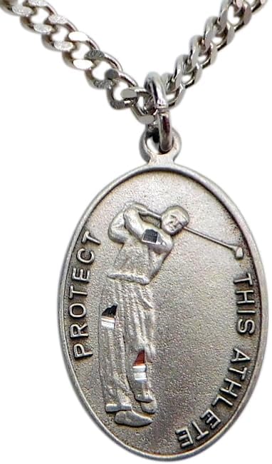 Westmon Works Golfers Pewter Medal Necklace with St Sebastian Stainless Steel Chain Boxed Set with Golf Prayer Card Saint Expressions Premium Jewe...