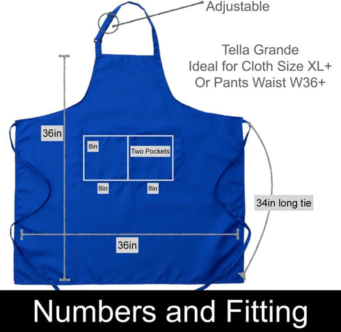 Unisex 1pk Plus Size Kitchen Cooking Aprons With Pockets, Ideal For Xl Xxl Or Waist W38+. Extra Large And Long....