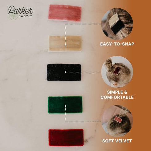 Parker Baby Girl Hair Clips | One-Size Velvet Snap Barrettes for Newborns & Toddlers | Practical One-Hand Clip Design | Cute & Stylish Kids Hair C...